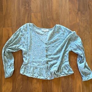 Hippie Rose Light Blue Green Floral Blouse Size Large